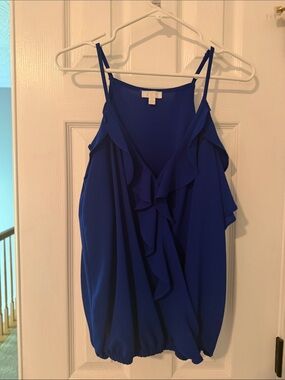 Ruffle-Front Spaghetti Strap Top - Royal Blue
